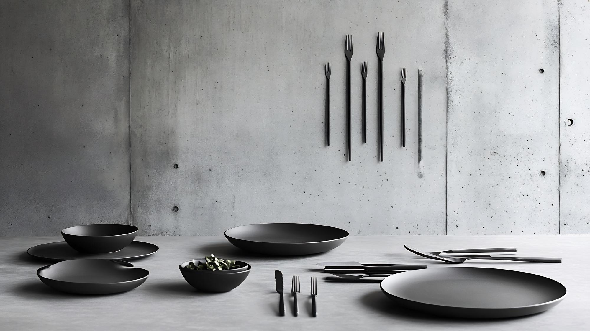 Studio kitchen workspace with utensils and plated food